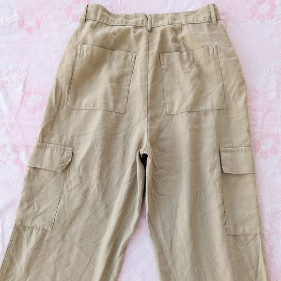 Khaki Cargo Pants Women's Size 8 Straight Leg High Rise Pleated Trousers Utility - Picture 8 of 8